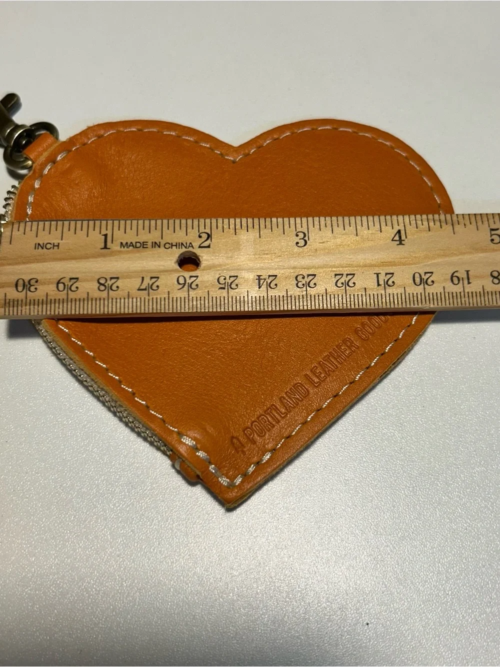 Portland Leather Goods Heart Pouch Key Chain Coin Purse Brown Bag Charm